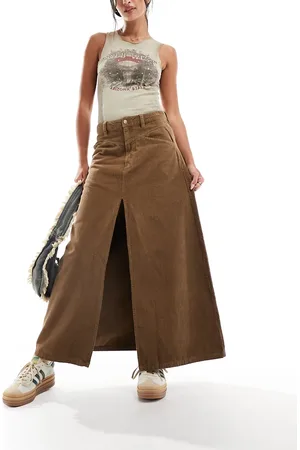 Free People A-line cord midaxi skirt in chocolate