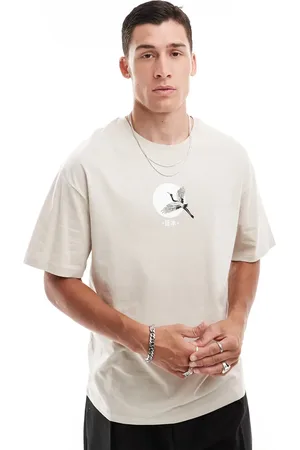 JACK & JONES Oversized t-shirt with crane chest print in beige