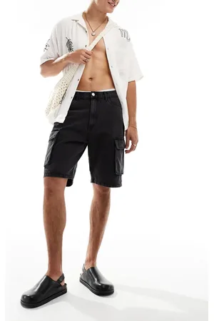 ADPT. Loose fit denim cargo shorts in washed