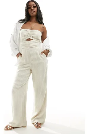 Abercrombie & Fitch Cut out jumpsuit with detachable straps in and beige stripe