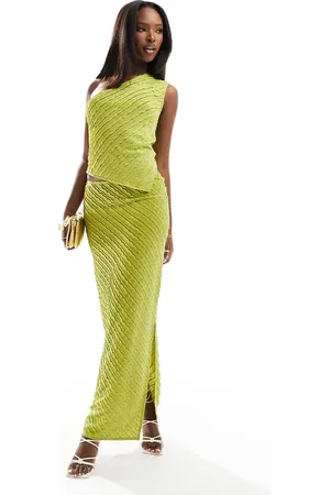 Kaiia Textured column maxi skirt co-ord in lime