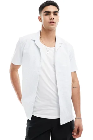 Brave Soul Textured revere collar shirt in & pale blue