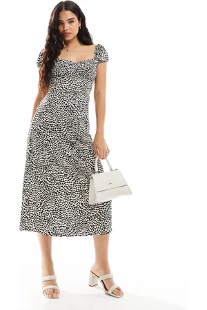 Pimkie Milkmaid puff sleeve maxi dress in leopard print