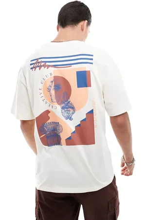 JACK & JONES Oversized t-shirt with creative club backprint in beige