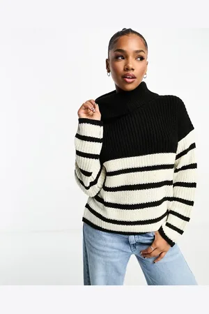 JDY Roll neck jumper in and white stripe