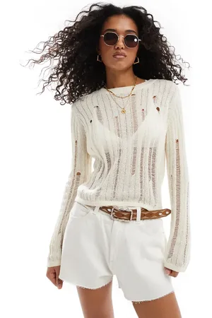 VERO MODA Ribbed laddered jumper in cream