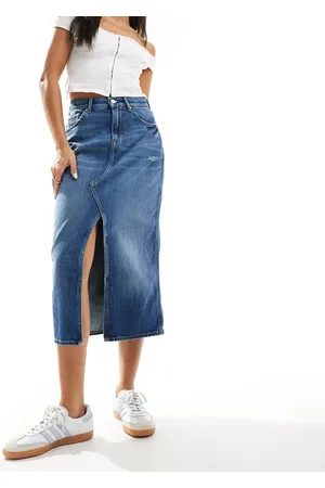 Tommy Hilfiger Claire denim midi skirt in mid wash