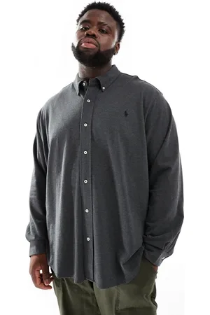 Ralph Lauren Big & Tall icon logo pique shirt in charcoal marl