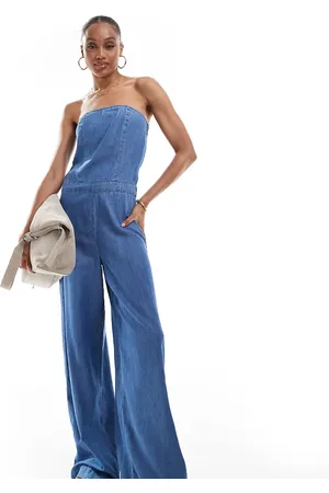 ONLY Bandaue wide leg denim jumpsuit in mid wash