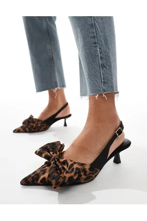 ASOS Secret bow slingback kitten heeled shoes in leopard