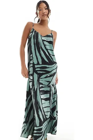 ONLY V neck satin maxi dress in abstract print
