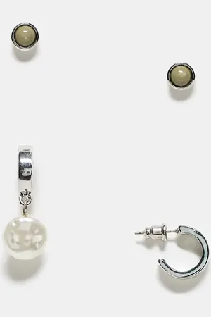 Icon Brand Stud and hoop pearl detail earring set in