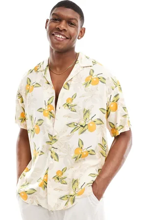 JACK & JONES Revere collar shirt in lemon print