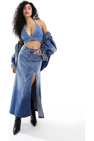Bardot Denim maxi skirt with split co ord in
