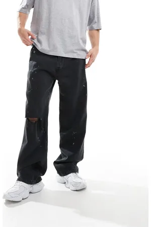 Abercrombie & Fitch Paint splatter baggy fit carpenter jeans in vintage black