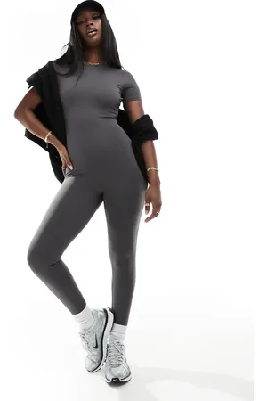 In The Style X Perrie Sian short sleeve unitard in charcoal
