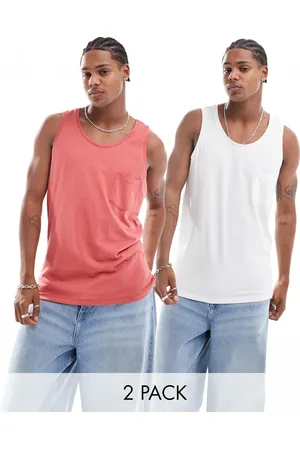 Threadbare 2 pack pocket vest in mineral & off white