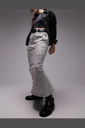 Topshop Midi skirt with extreme rips in