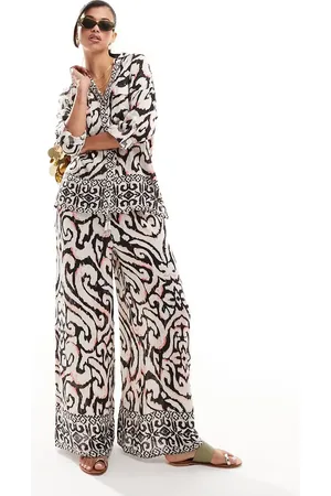 River Island Co-ord palazzo beach trouser in cream