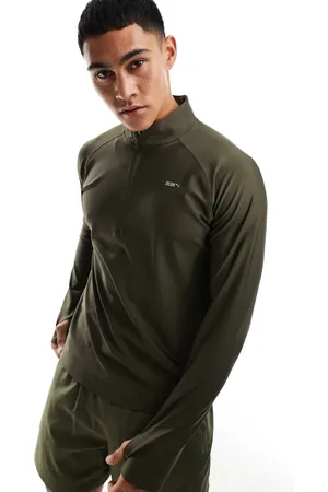 PUMA Running Evolve 1/4 zip sweatshirt in khaki