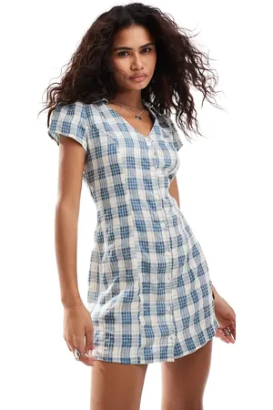 Daisy Street Collar detail mini tea dress in textured check