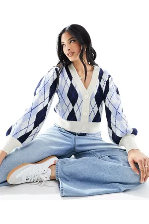 Monki Soft knit cardigan in argyle check