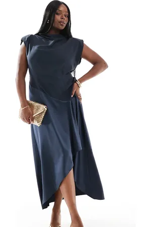 ASOS ASOS DESIGN Curve high neck satin contrast midaxi dress in