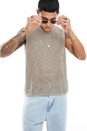 Abercrombie & Fitch Crochet knit muscle vest in tan