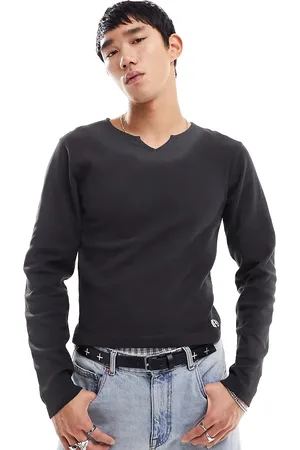 Reclaimed Long sleeve notch neck t-shirt in washed charcoal
