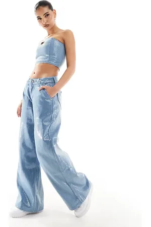 Liquor N Poker Co-ord mid rise baggy jean with sequins in