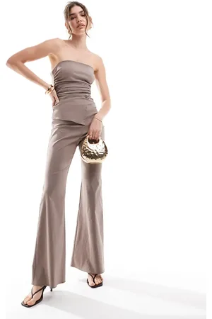 ASOS Ruched bodice bandeau tailored jumpsuit in mocha