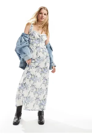 Kiss The Sky Bust detail chintz floral print maxi dress in blue and