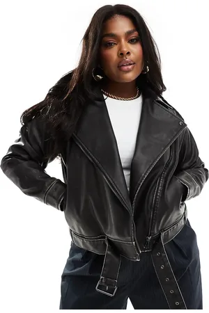 Yours PU biker jacket in charcoal