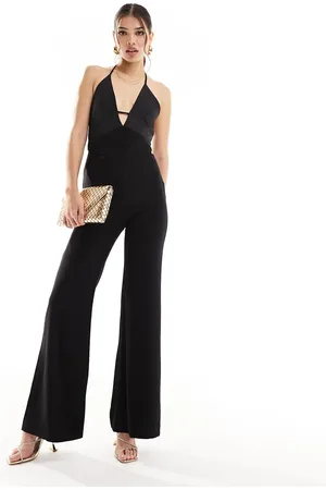 MANGO Wide leg v-neck detail jumpsuit in