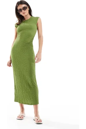MANGO Cap sleeve texture midi dress in