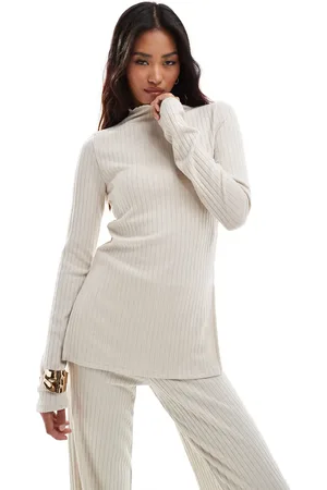 VERO MODA Mix & match rib jersey longline top co-ord in stone