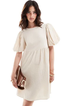 ASOS Double cloth mini smock dress with puff ball sleeves in