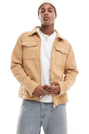Brave Soul Faux wool full zip jacket in camel