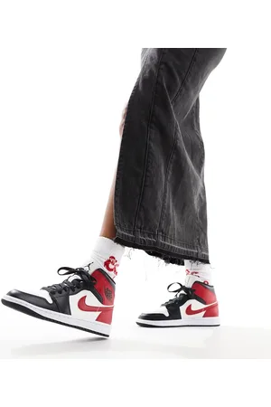 Jordan Air 1 Mid womens trainers in dark and gym red - CHARCOAL