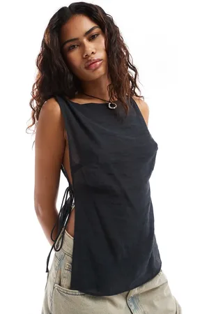 Weekday Cintia boat neck cami top with side tie detail in