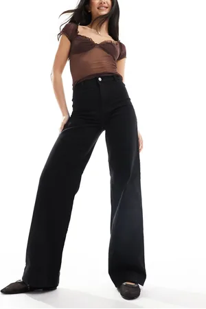 Monki Stretch cotton wide leg trousers in