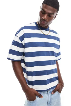 ASOS Boxy oversized t-shirt in navy stripe