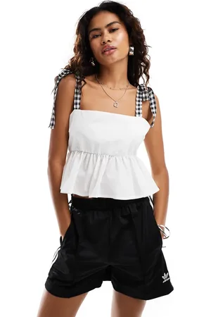 Reclaimed Peplum cami with gingham straps in