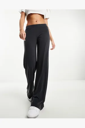 Monki Super soft low waist wide leg jersey trousers in charcoal