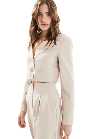Miss Selfridge Relaxed cropped blazer co ord in taupe fleck