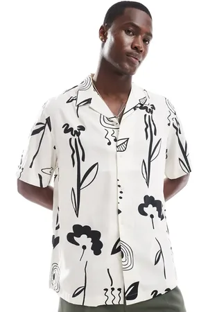 SELECTED Oversized revere collar shirt with art print in