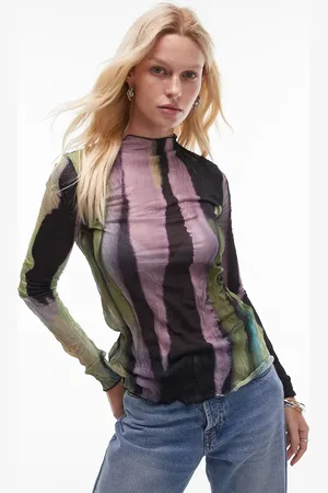 Topshop Marble print crinkle long sleeve top in