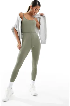 ASOS Scoop back all in one with inner bra in soft touch fabric in khaki