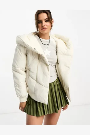 Noisy May Padded jacket with oversized hood in cream