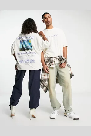 ASOS Unisex oversized license t-shirt with Van Gogh prints in stone - STONE